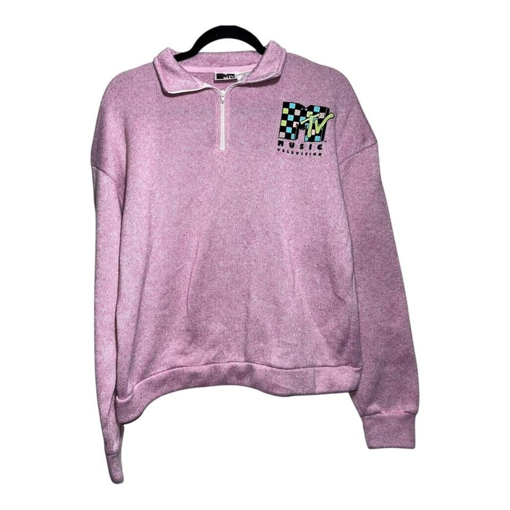 MTV Pink MTV Quarter-Zip Sweater‎ Y2K 90s Fandom Women's Large EUC